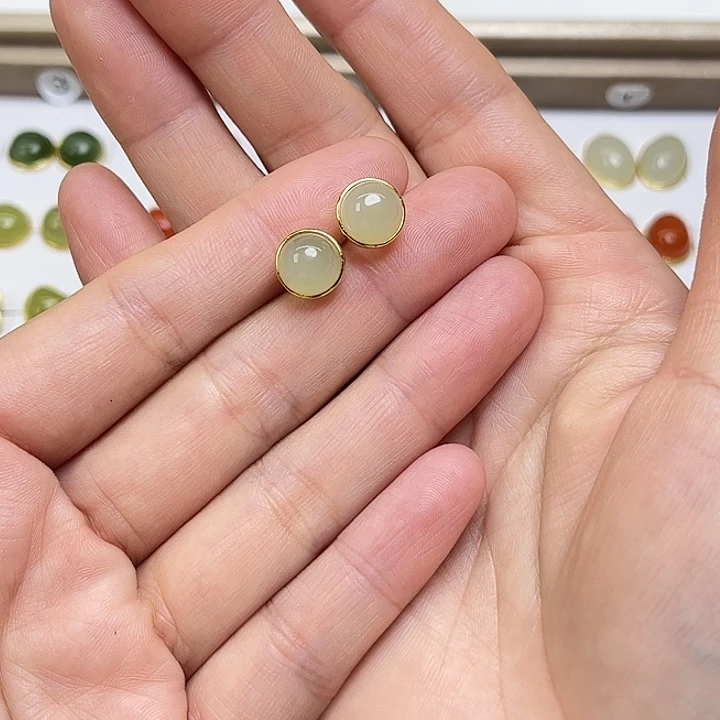 和田玉银S925镶嵌耳饰