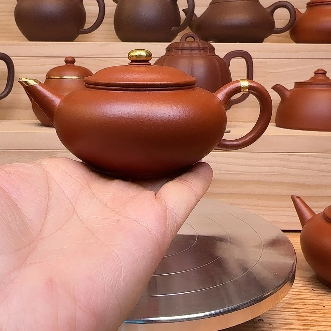紫砂茶壶黄龙山原矿零添加包金扁水平130毫升
