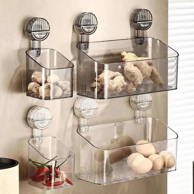 厨房葱姜蒜收纳筐吸盘置物架壁挂式调料架实用菜篮子免打孔小挂篮