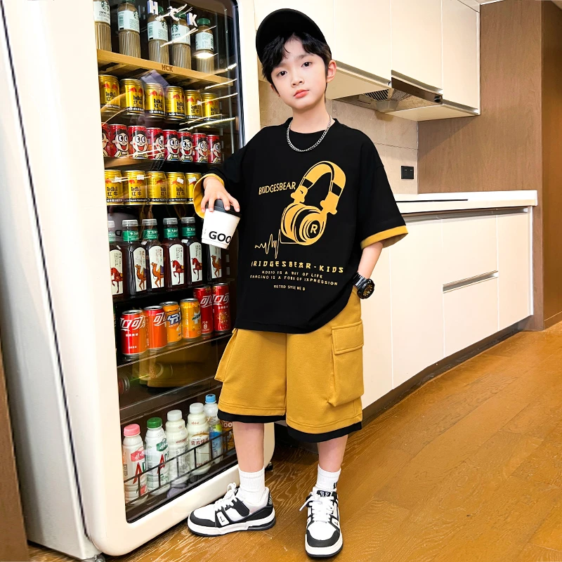 男童夏季短袖套装2025新款夏装中大童儿童男孩夏款网红炸街薄款潮