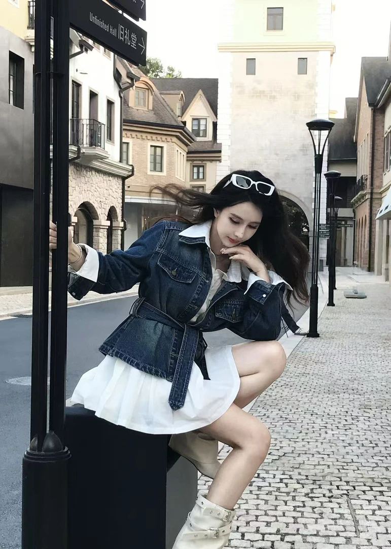 CHANGE小杭妹妹私服中款休闲牛仔外套气质短款老钱