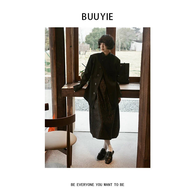 BUUYIE 25SS【常春藤】春季高级百搭黑色休闲新中式外套 250214