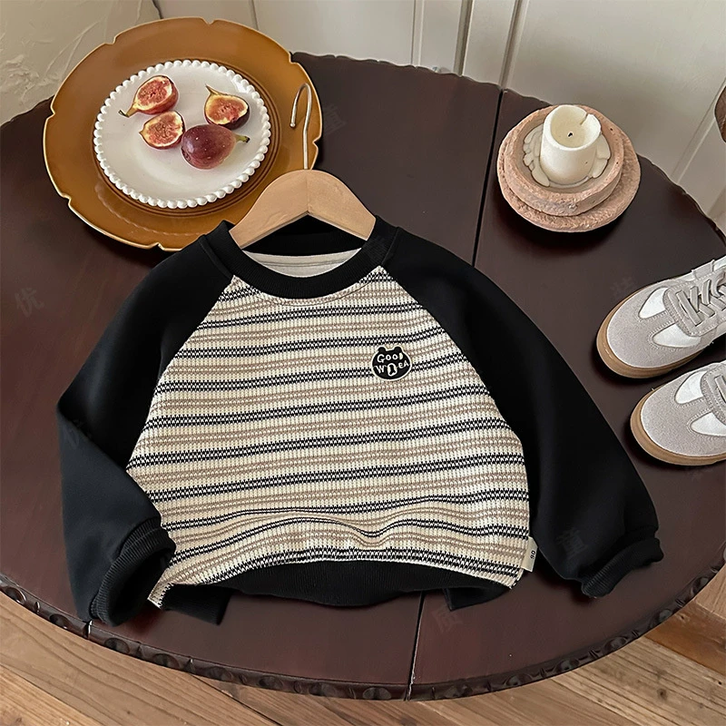 新款朵美巴拉巴拉宝宝男童条纹套头卫衣2025秋装儿童百搭衣中小童