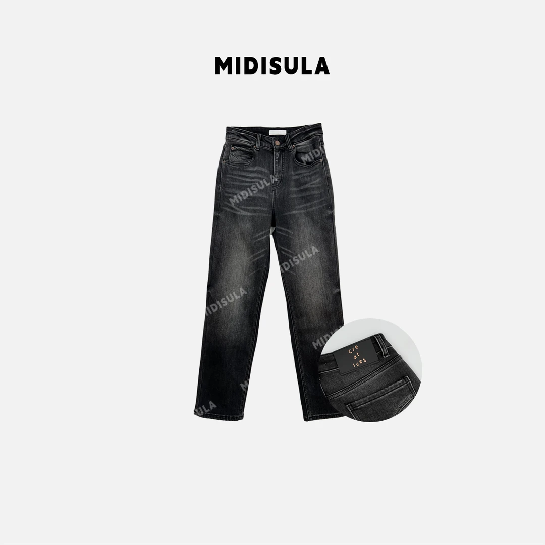 【H.MDSL】秋冬厚款水洗口袋虚线纹刺绣牛仔裤百搭直筒休闲裤#1699