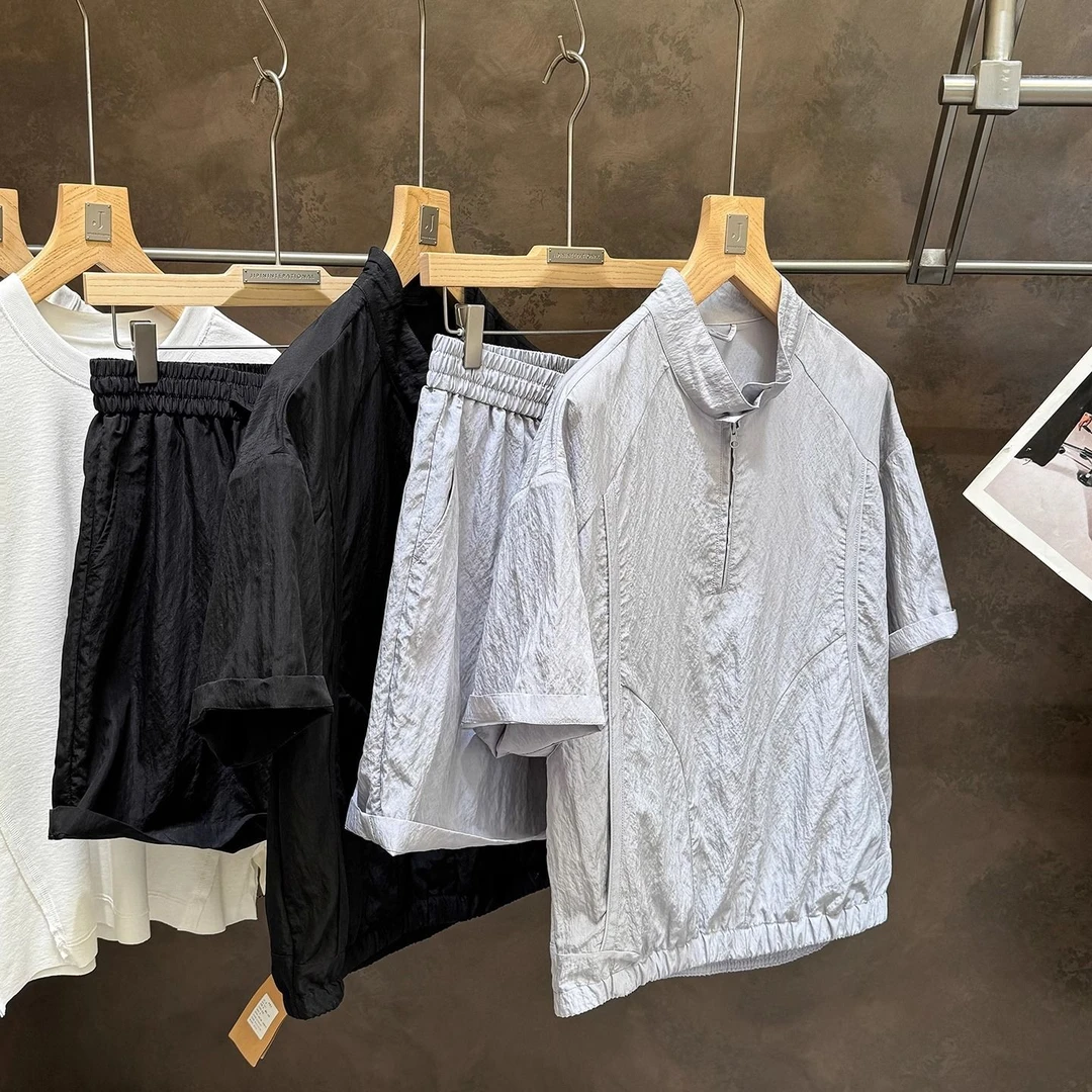 88.7%天丝!高级皱!UUS老钱风松弛感高级感男士短裤短袖衬衫套装