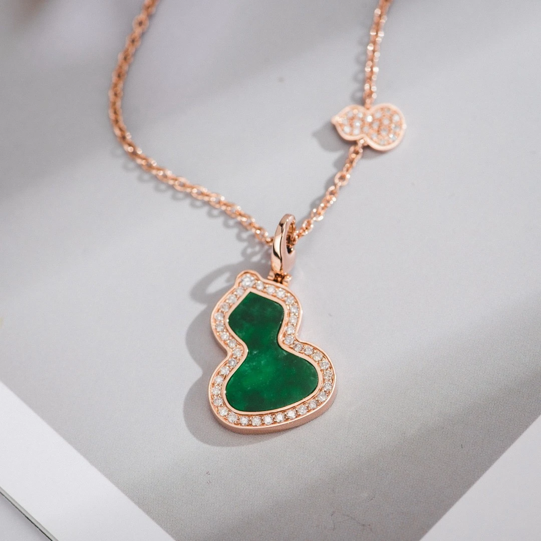 18K金翡翠钻石葫芦套链气质绿色轻奢