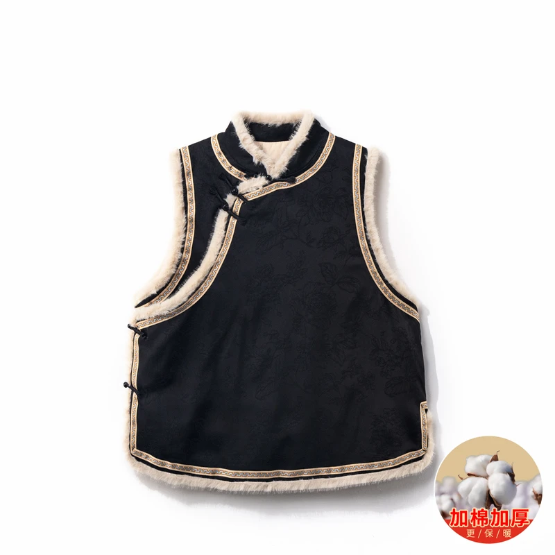 【晚羽】冬季2025新款马甲女式新中式宽松显瘦国风加棉加厚上衣马夹