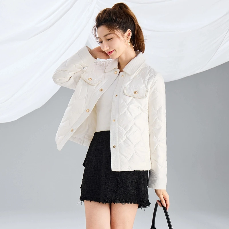 【阿邱专属】小香风绗线冬季轻薄羽绒服女法式优雅翻领白鸭绒外套