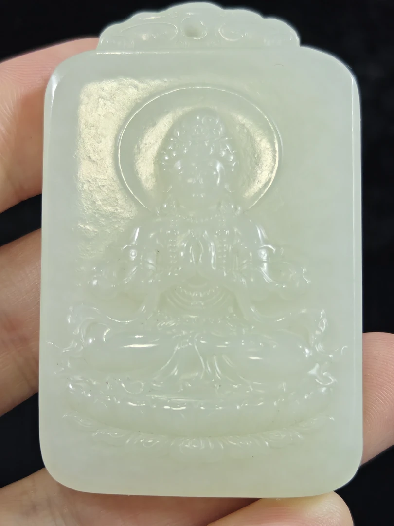 旧藏天然和田玉观音吊坠玉牌挂件配饰58克60*38*10mm