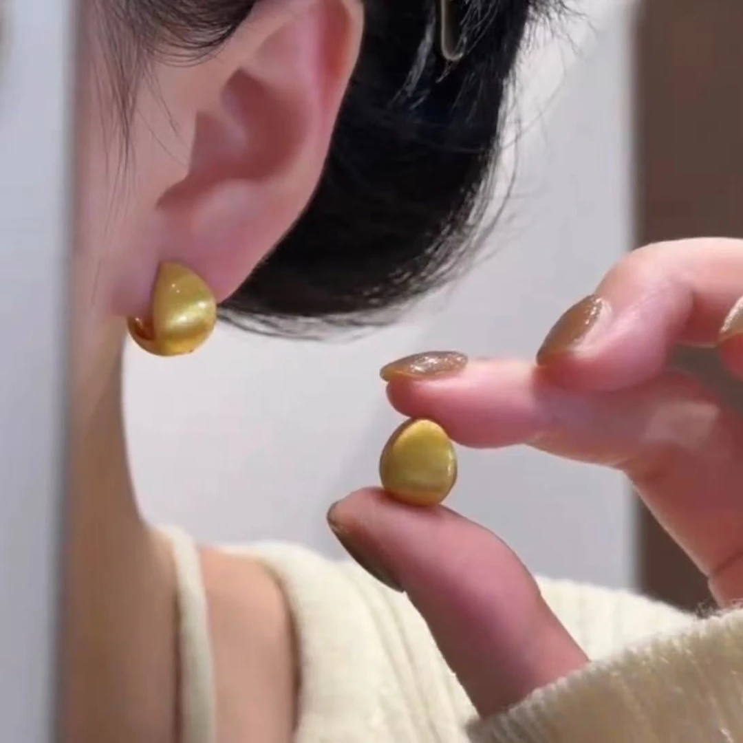 小众设计感金属拉丝水滴耳扣轻奢高级感精致磨砂耳环气质百搭耳饰