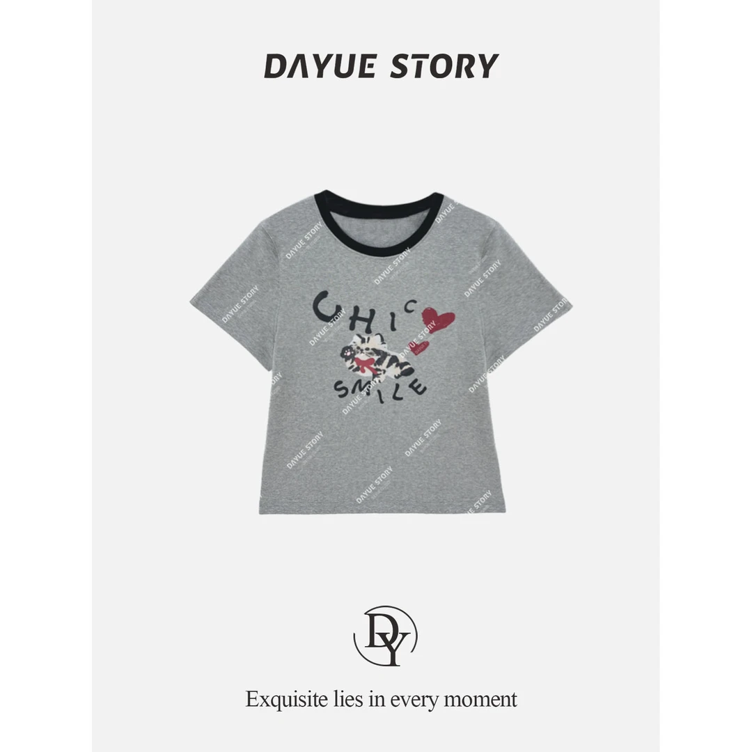 DAYUE【灵动猫咪T】显瘦减龄又好穿~无感印花工艺！髙品圆领百搭T恤