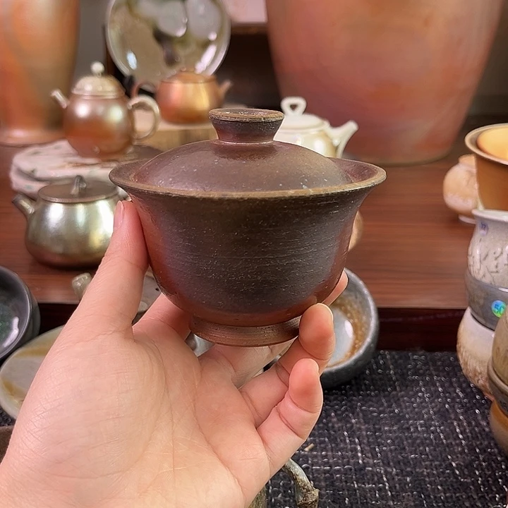 柴烧二才盖碗泡茶盖碗