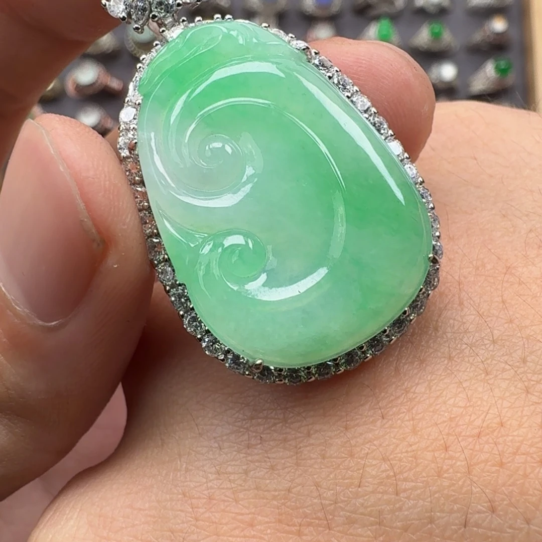 翡翠银S925镶嵌戒指天然缅甸翡翠A货