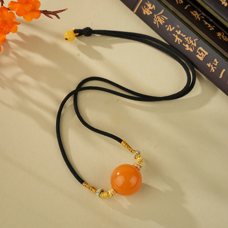 【厚爱公主专享】琥珀蜜蜡老妖花圆珠吊坠 A01897多样性发一