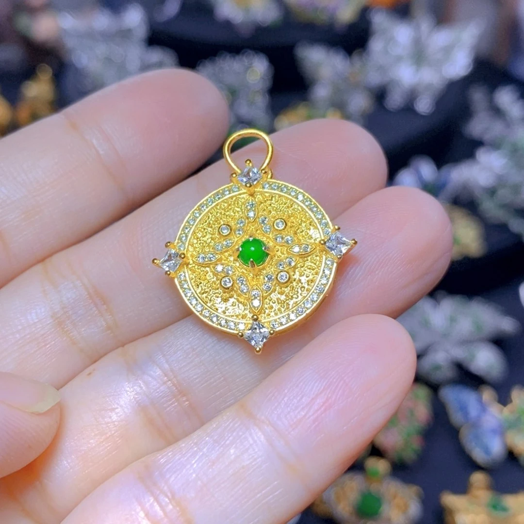 翡翠银S925镶嵌毛衣链天然翡翠