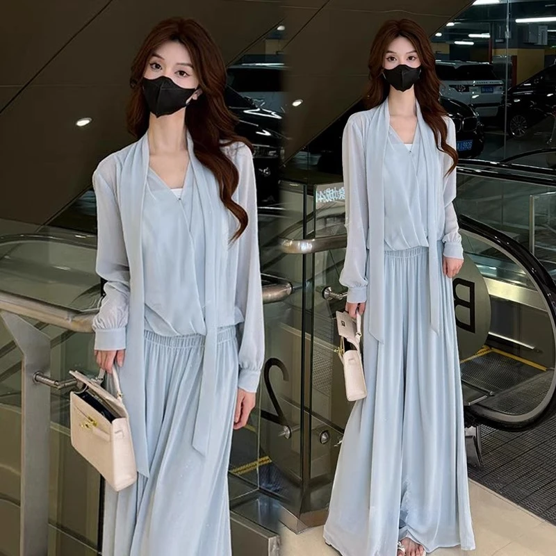 时尚套装女2025夏季新款时髦洋气宽松显瘦设计感上衣阔腿裤两件套