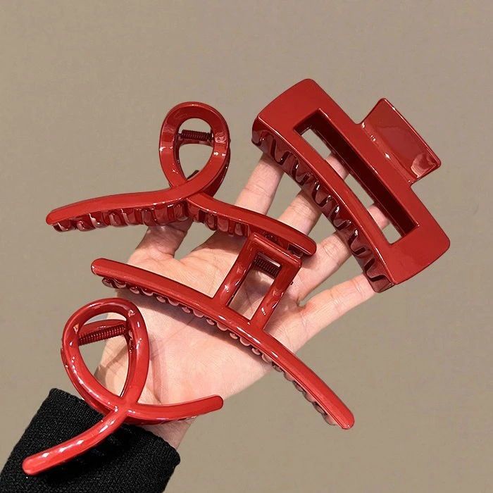 红色抓夹车厘子红鲨鱼夹后脑勺盘发夹竖夹大抓夹发量多适用夹子