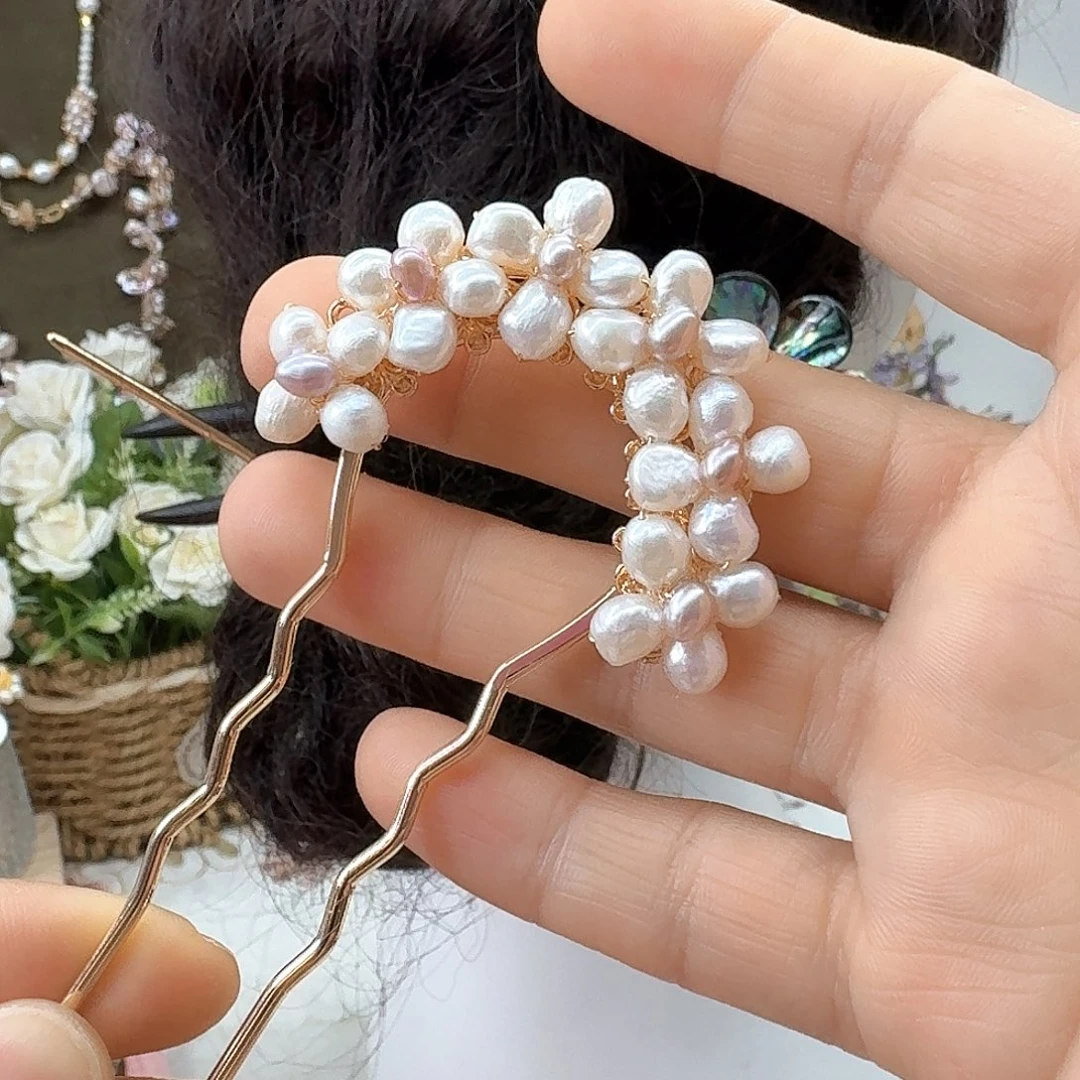 银S925镶嵌淡水珍珠发饰芸**语