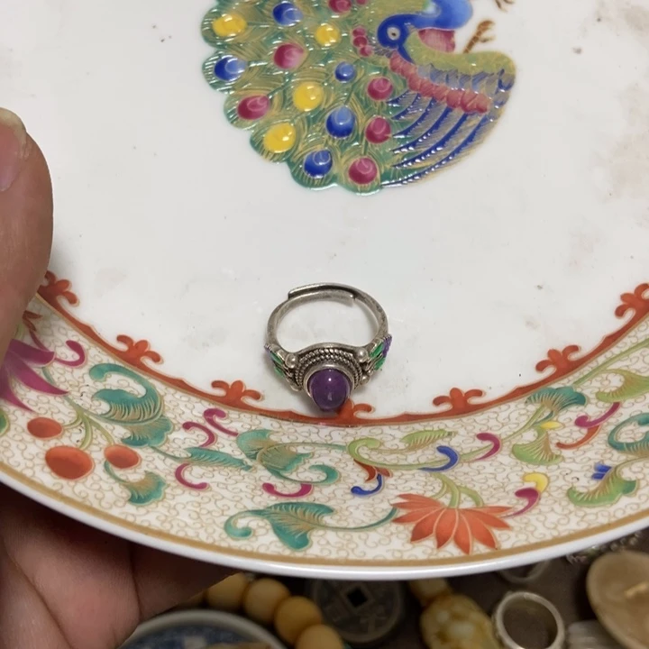 瓷片玲瓷盘白铜银托11