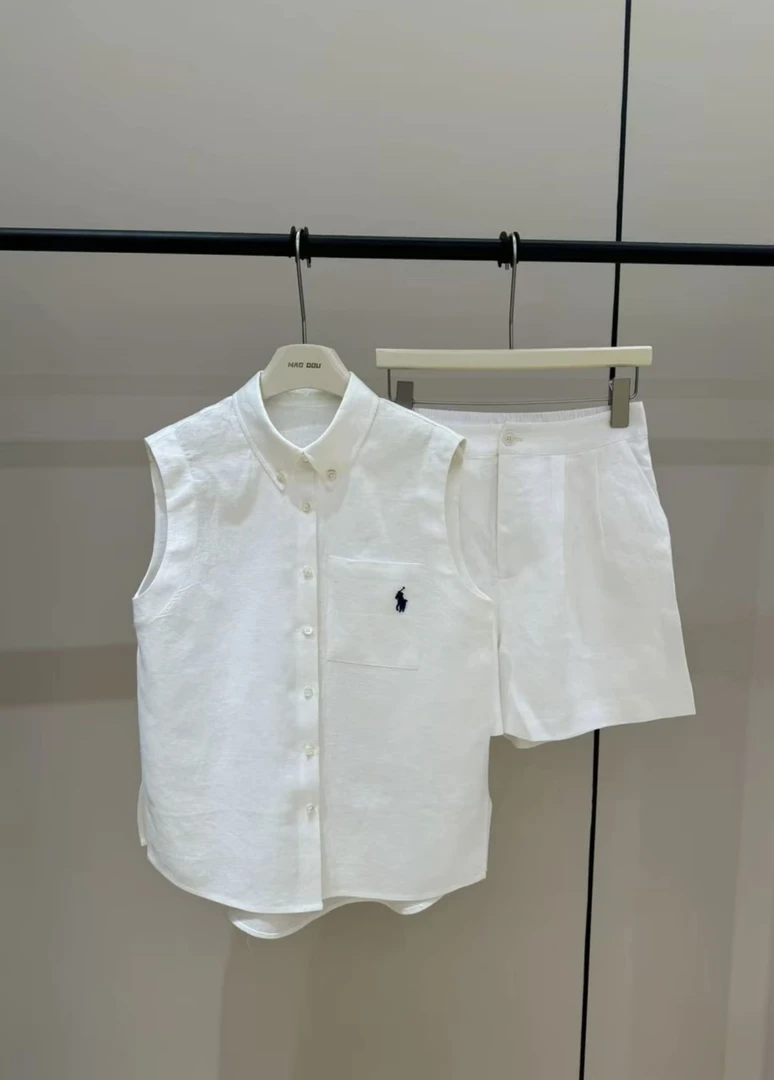 YD-老钱风刺绣背心衬衫短裤套装女2025夏季两件套