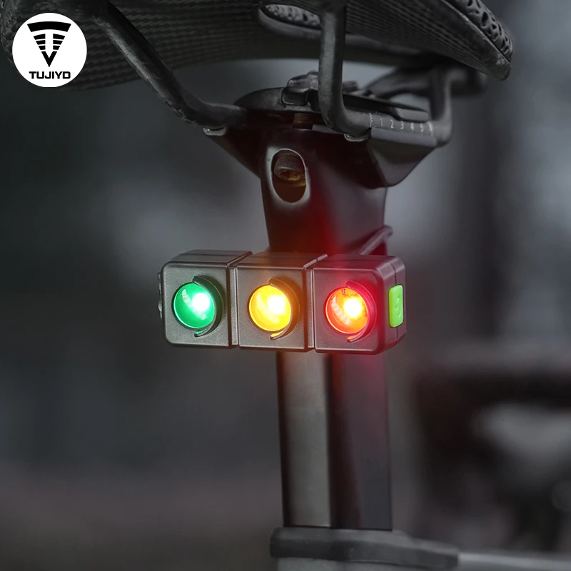 TUJIYD自行车创意三色红绿灯尾灯TC充电夜骑安全警示自行车尾灯