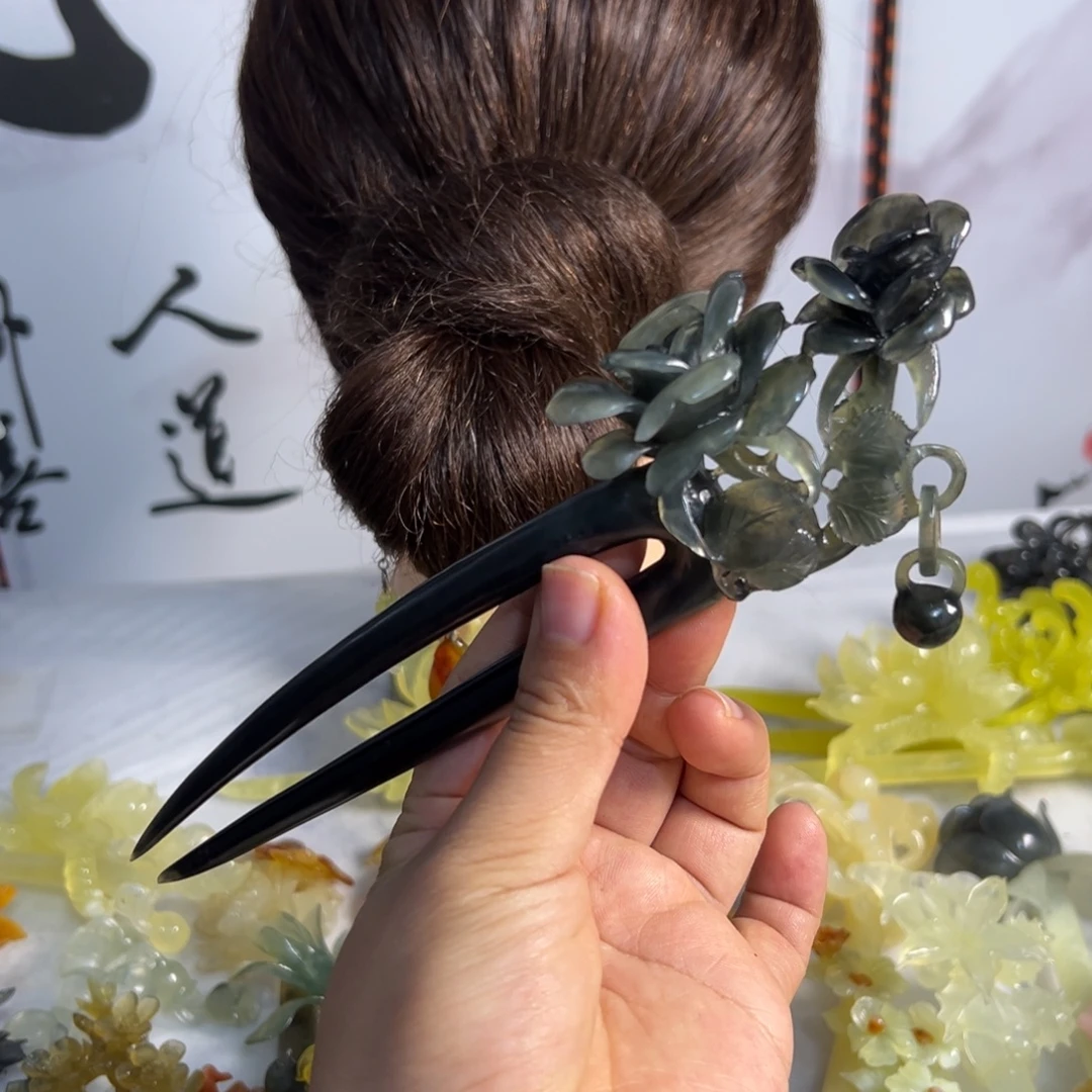 O***)定制蛇纹石玉毛货发饰