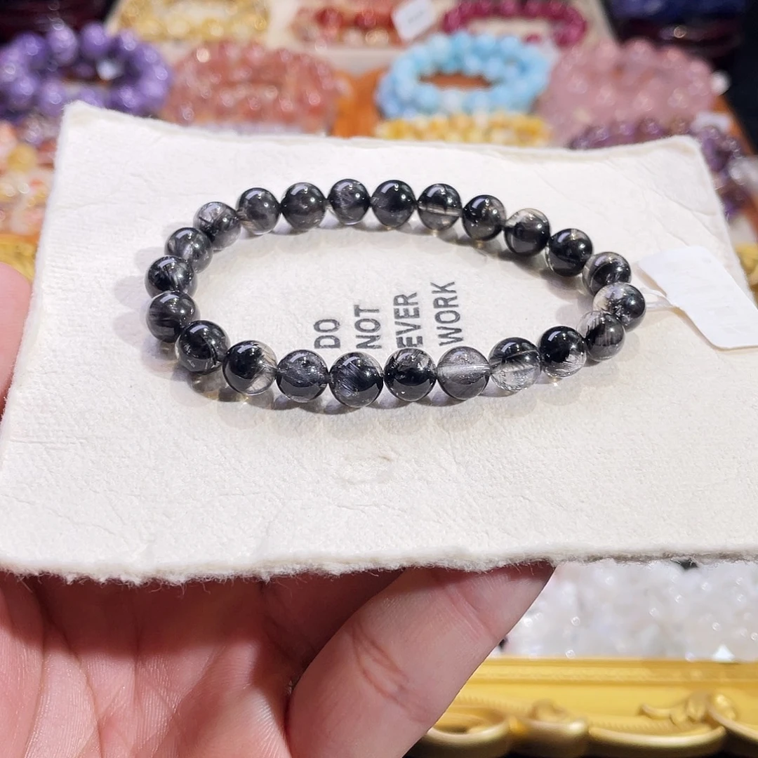 水晶手链未镶嵌黑银钛8mm