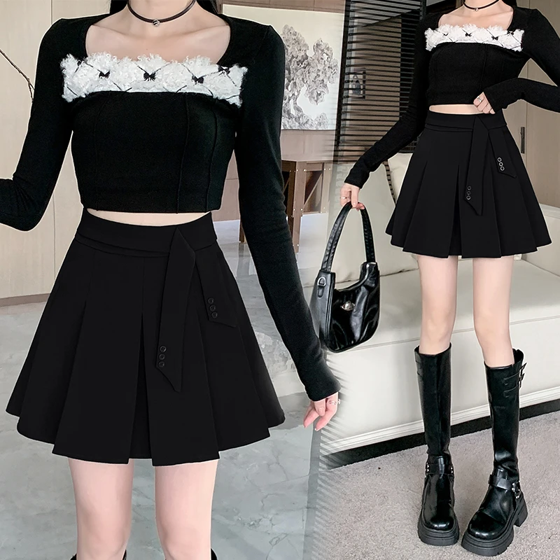 西装百褶裙夏季2025新款高腰A字裙气质显瘦半身裙小个子百搭短裙