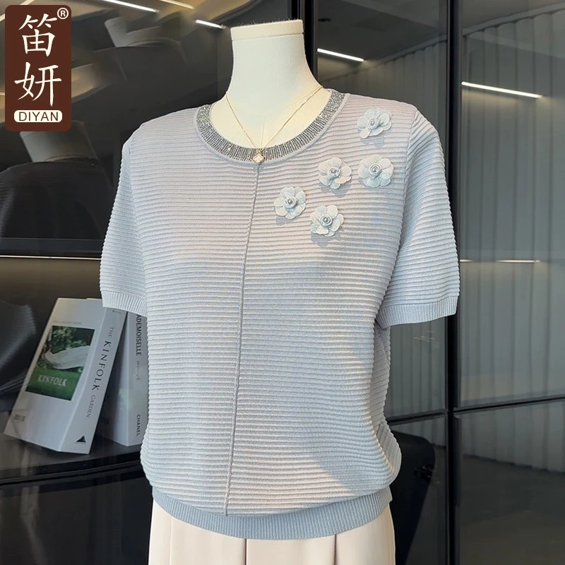 洋气妈妈装针织衫女夏装2025新款上衣减龄气质小衫中老年短袖T恤