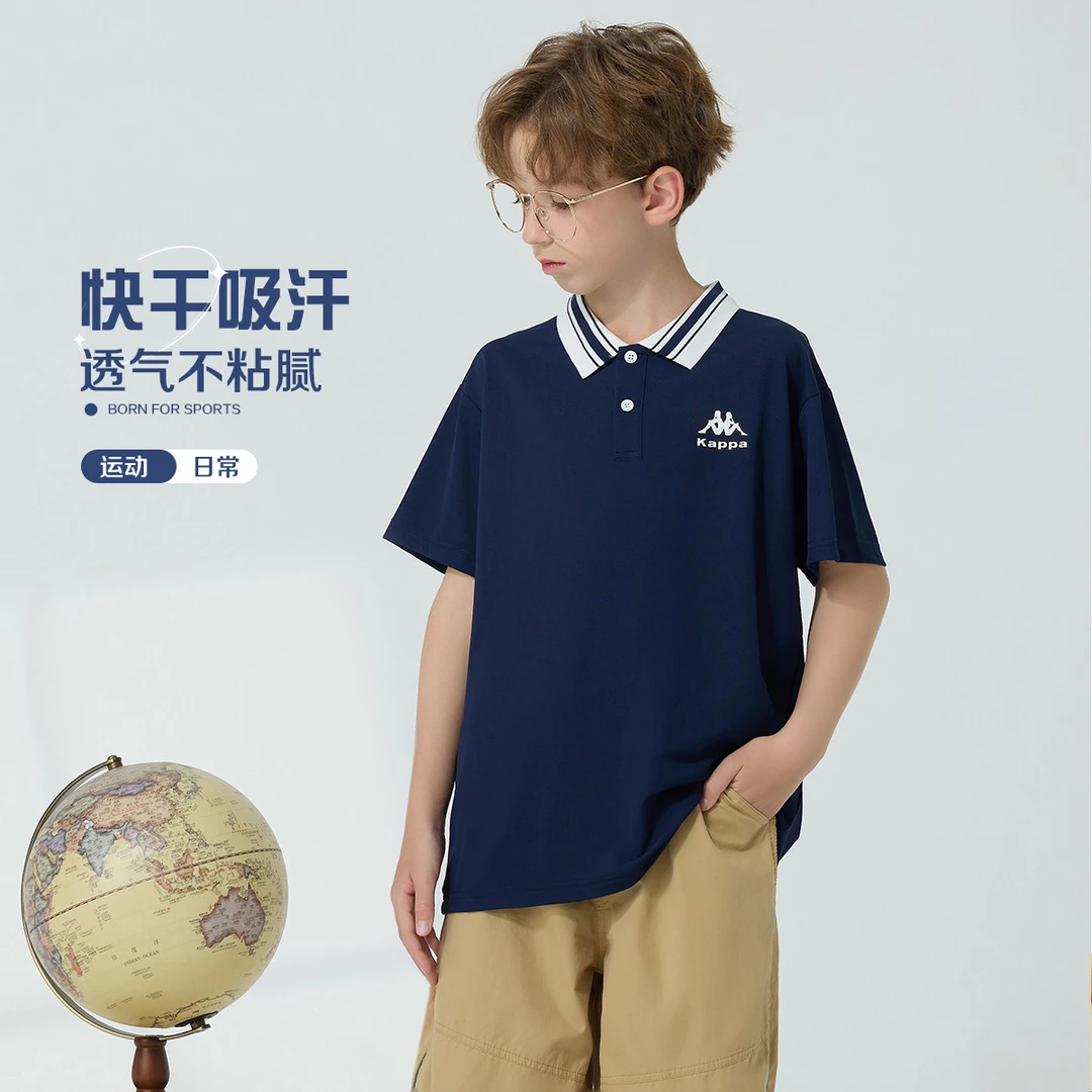kappa kids卡帕儿童2025夏季舒适宽松中大童户外套头短袖