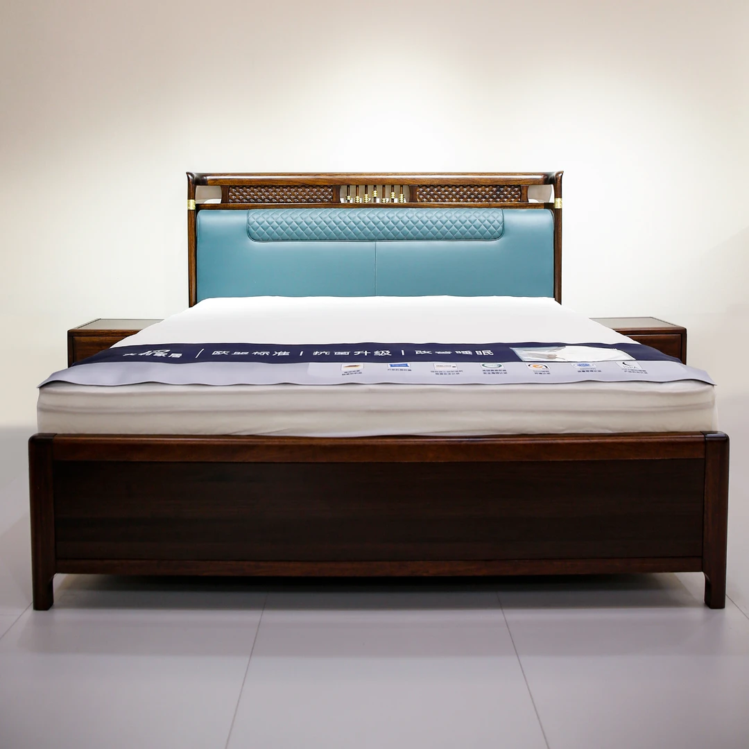 （大利家具）012-MJF805黑檀木大床皮床新中式家用双人床主卧主卧室