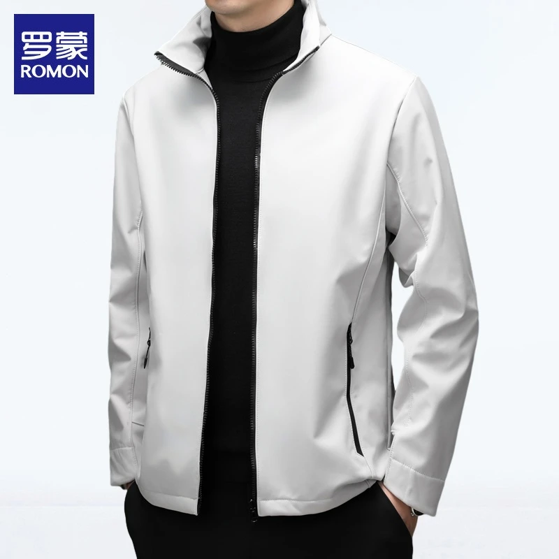 罗蒙高端男士夹克2025年春秋新款宽松立领商务痞帅休闲外套男装