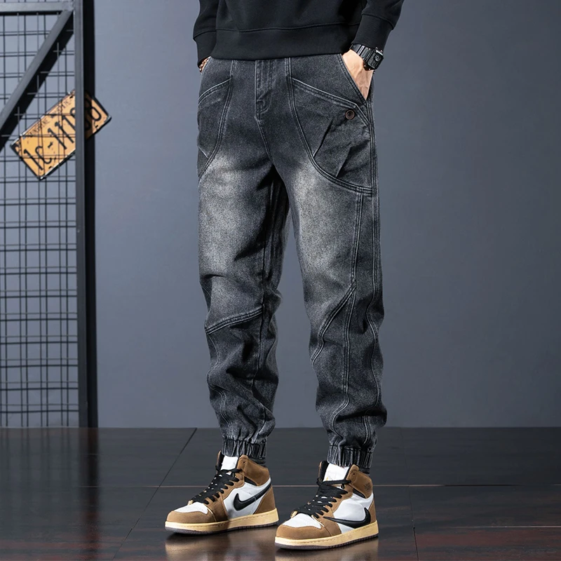 美式重磅牛仔裤男款爆款2025新款宽松潮牌哈伦束脚裤痞帅潮男裤子
