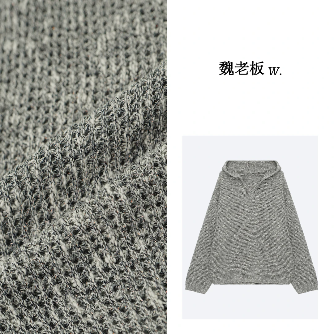 W.Diva【南风】春季桑蚕丝+亚麻透气百搭舒适连帽针织衫3Z08Q5101