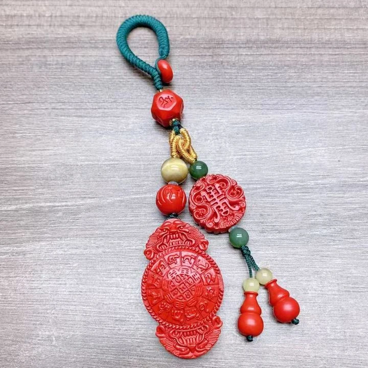 天然辰砂红砂水飞砂钥匙扣九宫八卦平安扣山鬼花钱葫芦朱砂