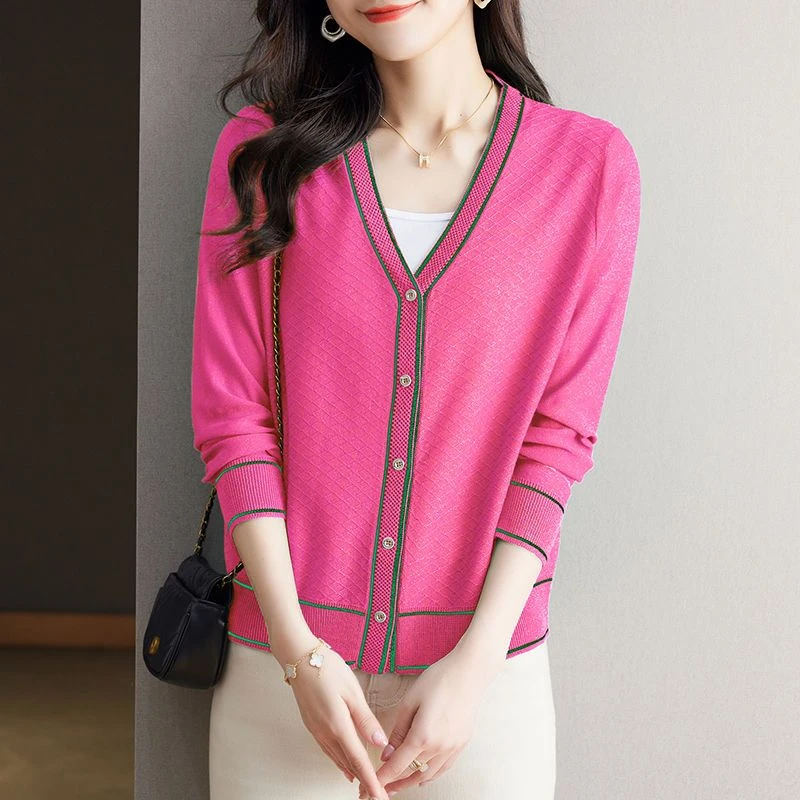 秋季新款冰丝针织开衫短款女薄款外套外搭空调衫宽松纯色洋气百搭