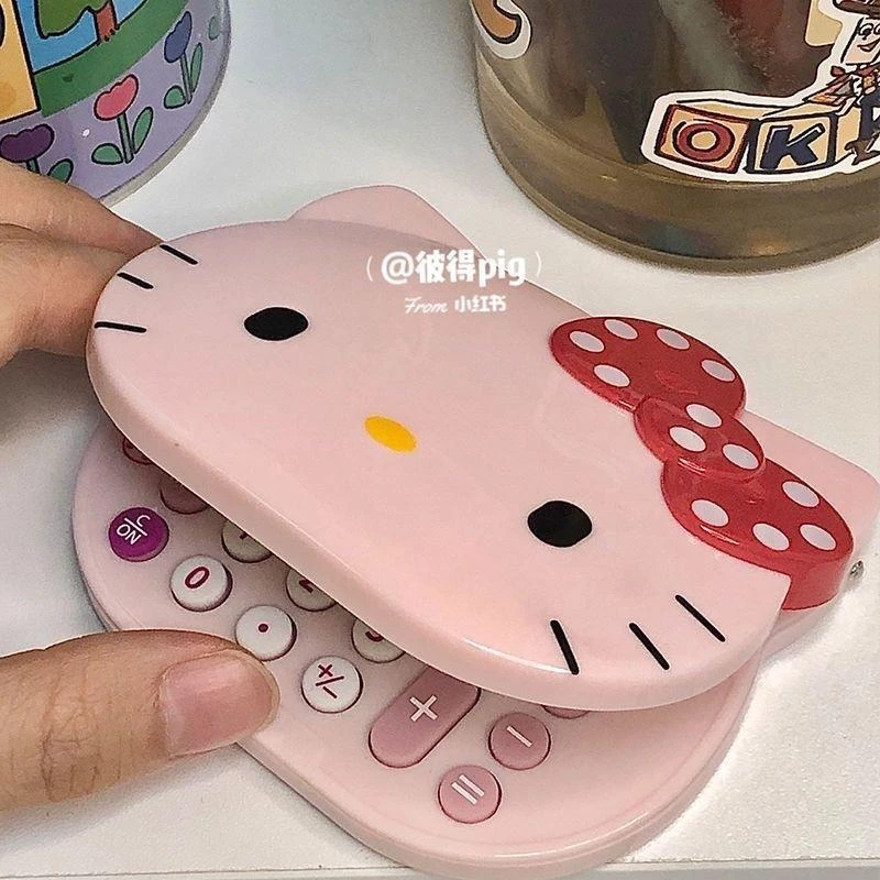 小猫计算器可爱少女风便携翻盖镜子计算机小型迷你KT化妆镜两用