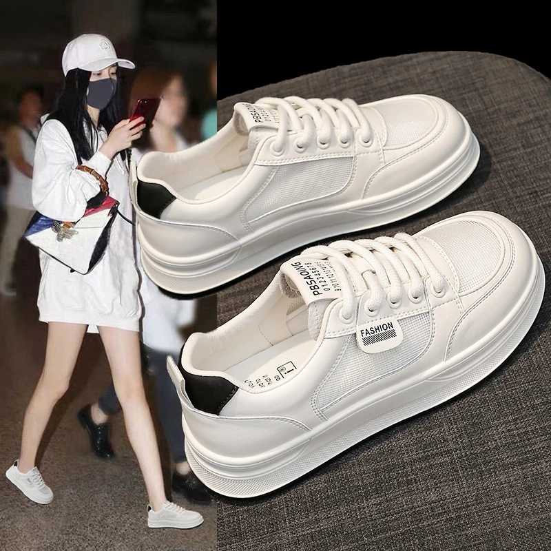 厚底真皮小白鞋女2025年夏季新款网布透气板鞋爆款百搭休闲运动鞋