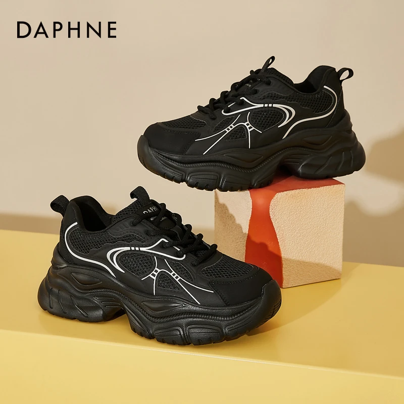 达芙妮厚底老爹鞋女显脚小新款春季网面小白鞋增高透气休闲运动鞋
