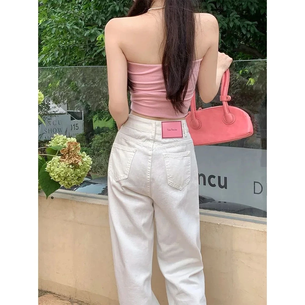 白色牛仔裤女春秋2024年新款高腰显瘦直筒宽松小个子拖地阔腿裤子