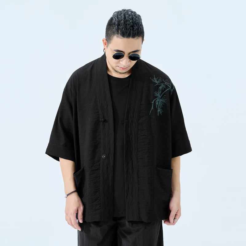 半墨大码男装冰丝短袖复古中国风道袍夹克男加肥加大古风外套3149