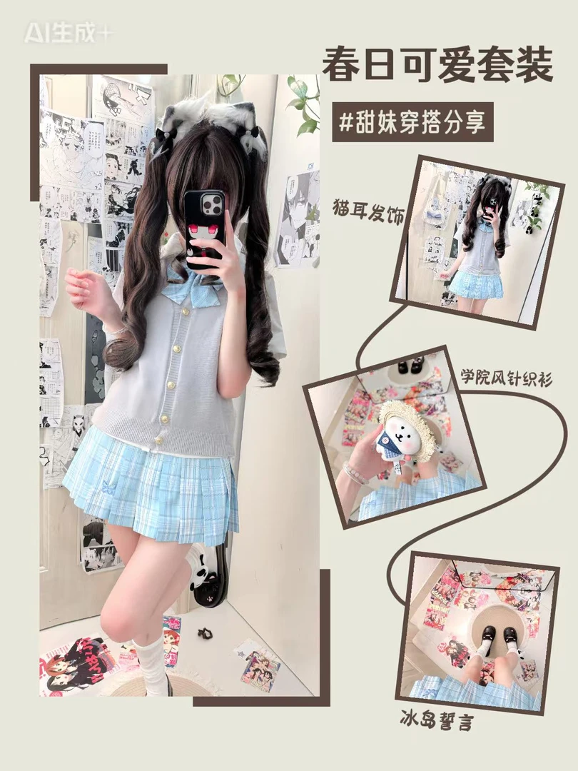 椿日纪jk【冰岛誓言】原创jk格裙日系学院半身裙短裙刺绣百褶裙