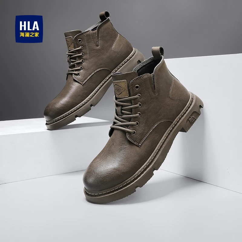HLA/海澜之家男鞋2025新款春季英伦风百搭休闲马丁鞋高帮工装靴男