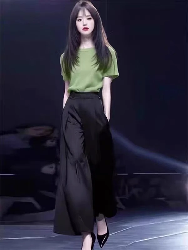 韩系休闲风森系时尚套装上衣夏季设计师阔腿裤简约套装
