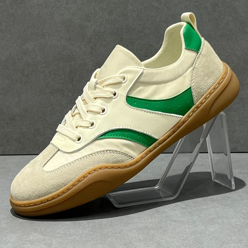 复古德训鞋男春夏款真皮透气牛筋软底休闲板鞋潮流拼接布面运动鞋