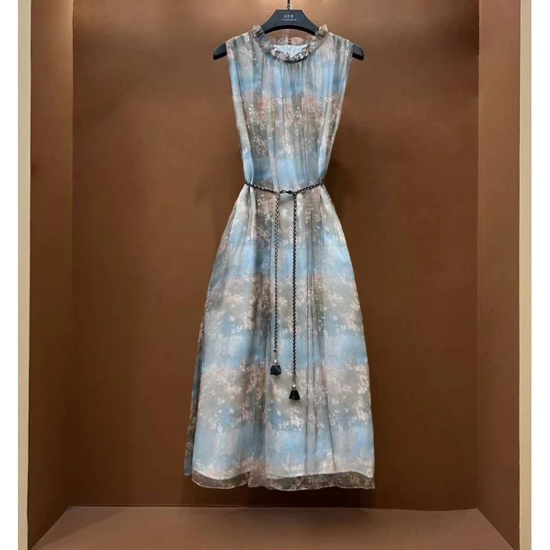 【L姐】遇见神女 | 夏季新款复古时尚百搭印花无袖连衣裙 H-251