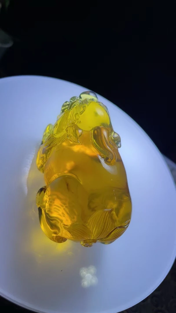 高级亮金棕貔貅，珀体接近金兰，无杂裂，51克规格59.7*33.5*33.2yf