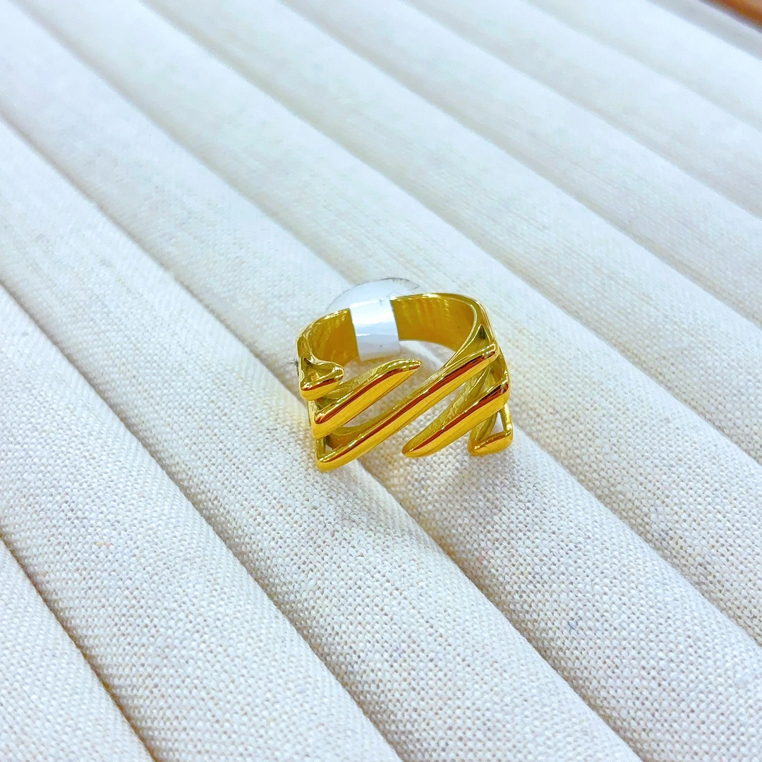 钛钢戒指 钛钢戒指可调节时尚轻奢复古指环金色简约精致小众