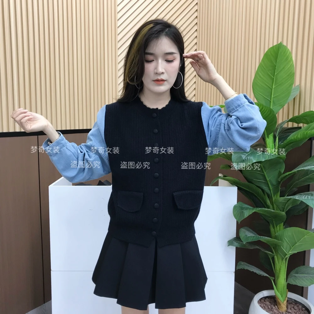 针织衫马甲假两件气质拼接女2025秋装新款时尚百搭休闲宽松显瘦