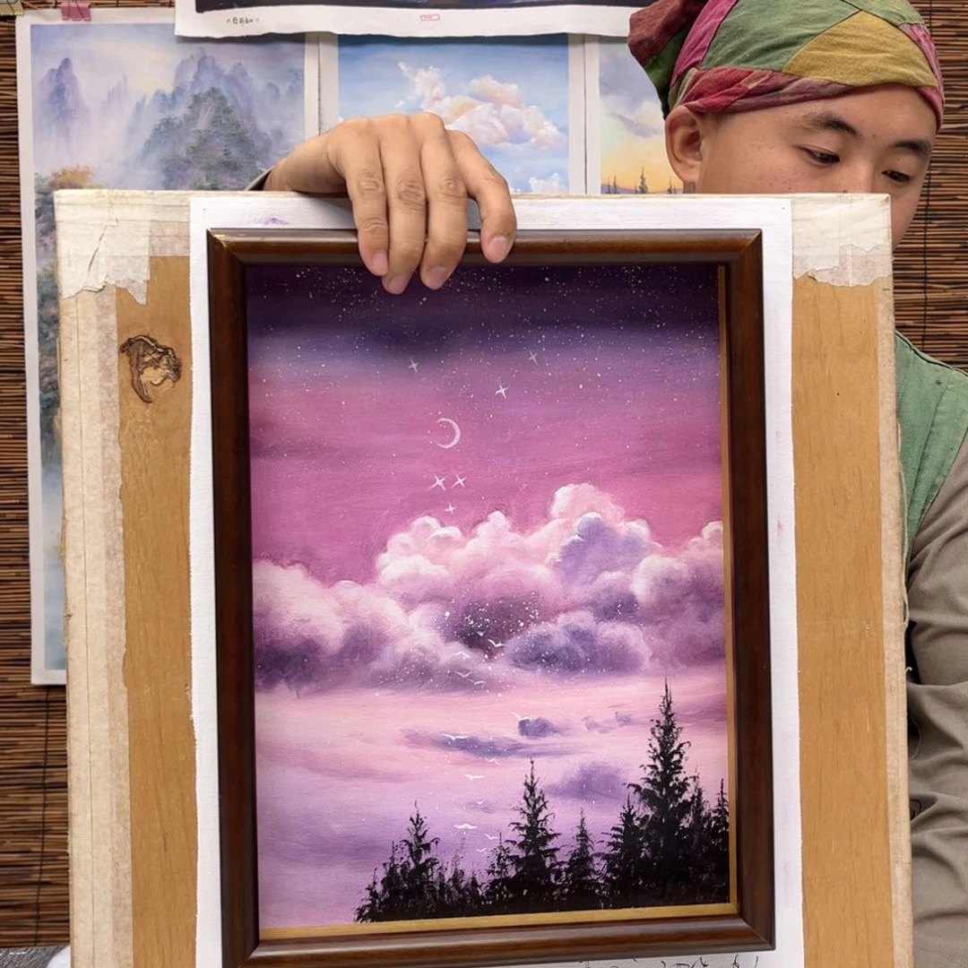 油画行路人小院绘画作品竞拍
